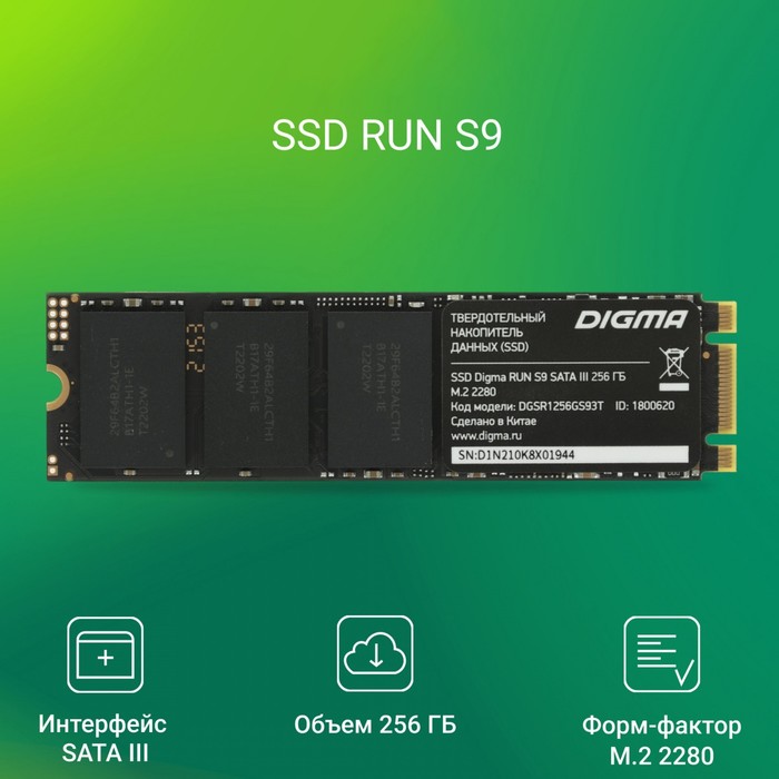 Накопитель SSD Digma SATA-III 256GB DGSR1256GS93T Run S9 M.2 2280 - фото 51589851