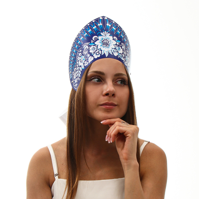 Кокошник «Голубые цветы на синем»