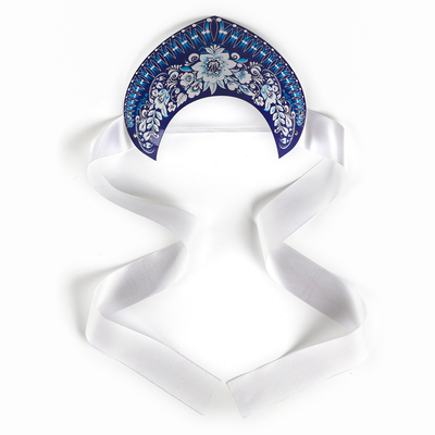 Кокошник «Голубые цветы на синем»