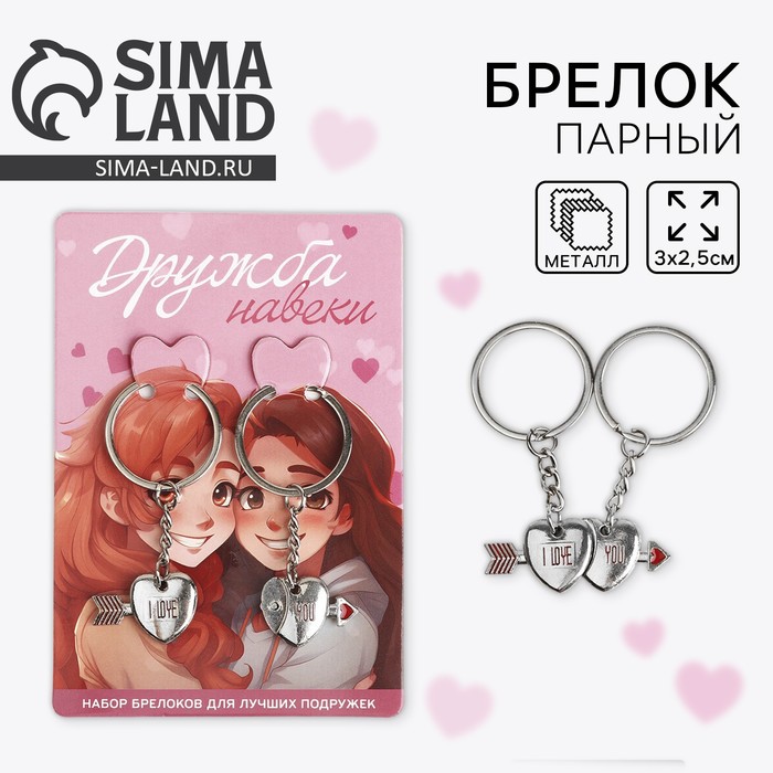 Брелок для ключей парный, «Дружба навеки», металл, 9 х 14 см - Фото 1