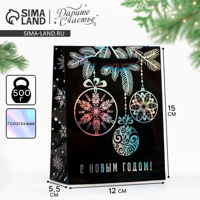 Пакет подарочный новогодний голографический «С Новым годом», S 12×15×5.5 см