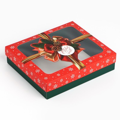 Коробка подарочная «С новым годом»,бант, 23.5 × 20.5 × 5.5 см