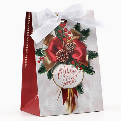 Пакет подарочный новогодний с лентой «Новый год», 13×19×9 см