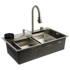 Кухонная мойка ZEIN M01, S=3.0 и 0.7 мм, смеситель, корзины, разделочная доска, сифон, сатин - Фото 16