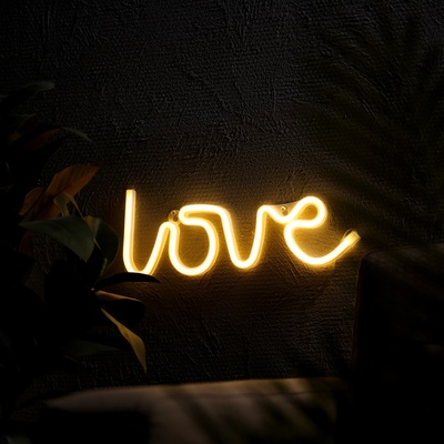 Неоновая вывеска «Любовь» 35×13 см, батарейки AAx3 (нет в комплекте) + USB, свечение тёплое белое