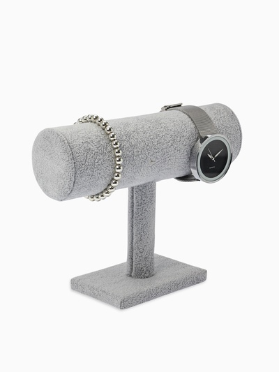 Подставка для часов, браслетов, цепочек «Мини», флок, 16×6×14 см, d=5 см, цвет серый