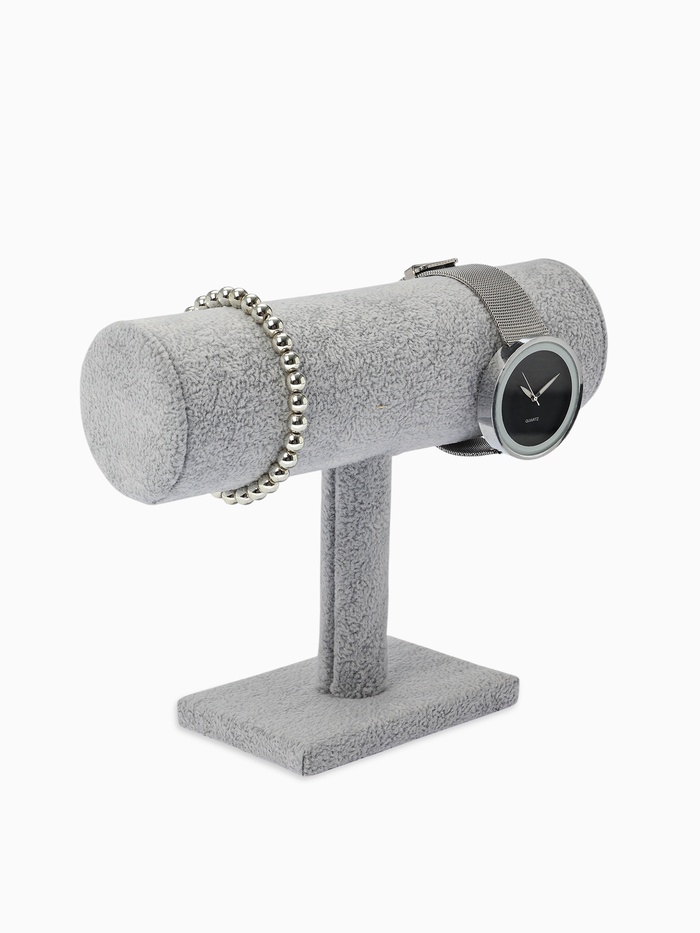 Подставка для часов, браслетов, цепочек «Мини», флок, 16×6×14 см, d=5 см, цвет серый - Фото 1