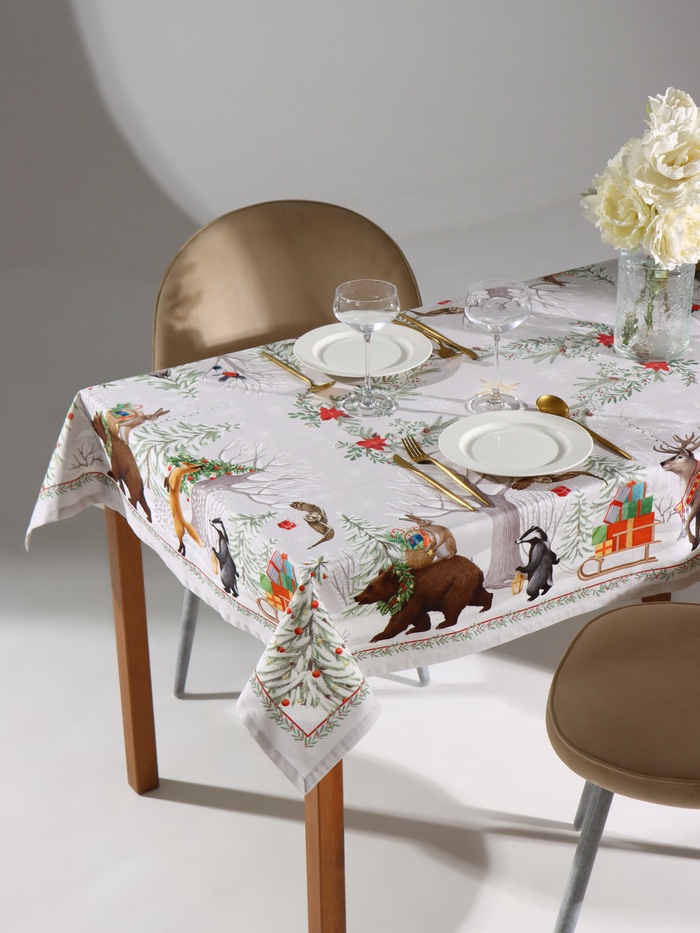 Скатерть «Этель. Новогоднее чудо», бежевая, 150×110 см ±3 см