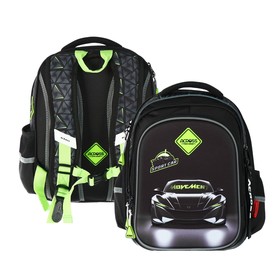 Рюкзак школьный 40х33х15см, эргономичная спинка, Across 410, серый/зеленый