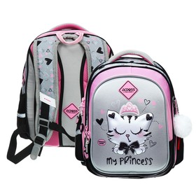 Рюкзак школьный 40х33х15см, эргономичная спинка, Across 410, серый/розовый