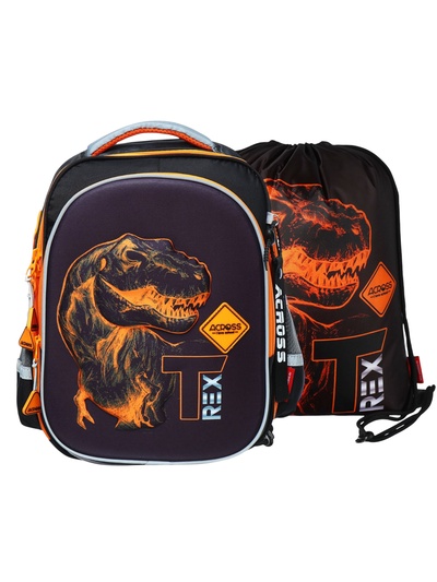 Рюкзак школьный 37×28×13 см, эргономичная спинка, Across 557, + мешок, чёрный/оранжевый