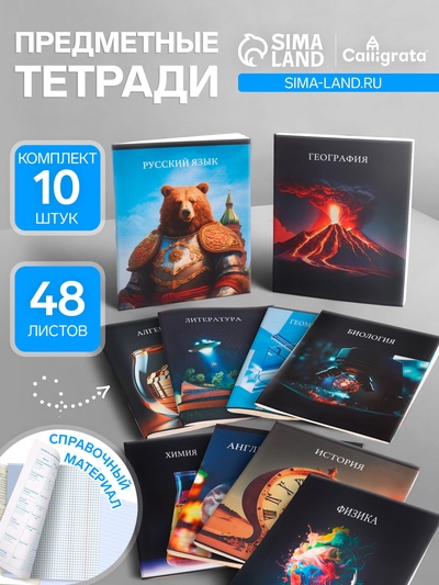 Набор предметных тетрадей Calligrata TOP «Школьный стиль», 10 предметов, 48 листов, со справочным материалом, пластиковая обложка