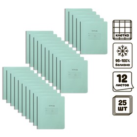 Комплект тетрадей из 25 штук, 12 листа в клетку КФОБ "Зелёная обложка", с таблицей умножения, 60 г/м2, блок офсет, белизна 100%