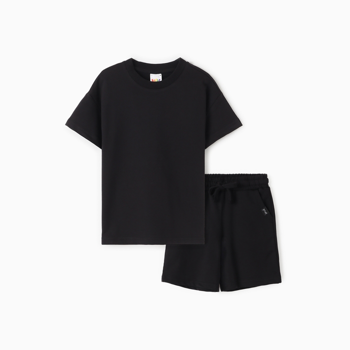 Комплект детский (футболка, шорты), цвет чёрный, рост 164 см
