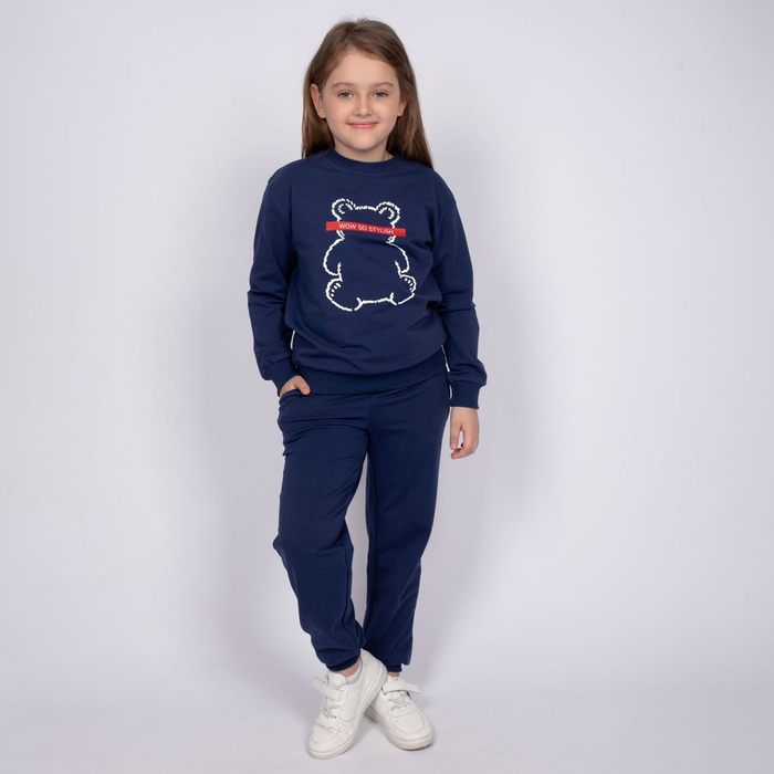Комплект для девочки (джемпер, брюки), цвет тёмно-синий, рост 116 см - Фото 1