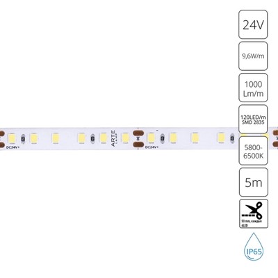 Светодиодная лента Arte Lamp Aqua Tape 24V 9,6Вт/м, 6000К, 5 м