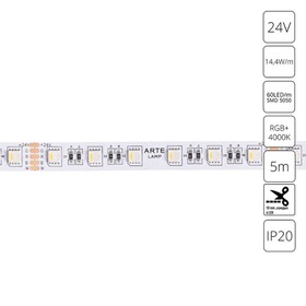 Светодиодная лента Arte Lamp Tape 24V 14,4Вт/м, RGB+W 4000К, 5 м