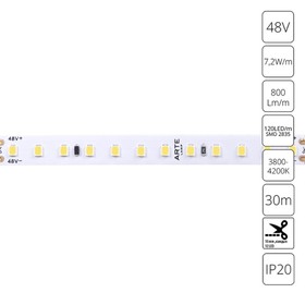 Светодиодная лента Arte Lamp Tape 48V 7,2Вт/м, 4000К, 30 м
