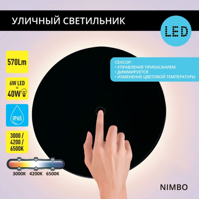 Фасадный светильник Arte Lamp Nimbo A4506AL-1BK, LED, 6 Вт, 4х13х13 см, 570 Лм, чёрный - Фото 1