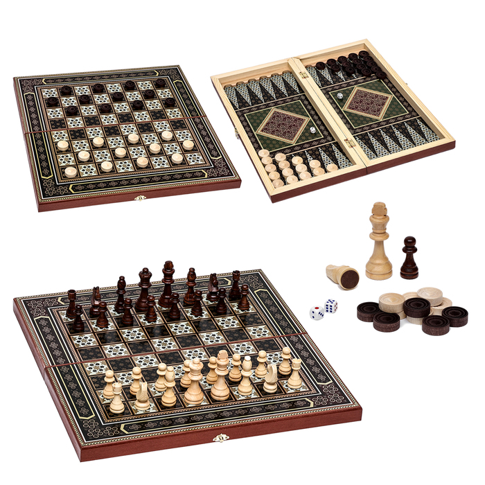 Настольная игра 3 в 1 Восточная мозаика: нарды, шахматы, шашки, дерево 50 х 50 см