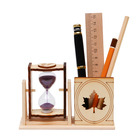 Песочные часы "Кленовый лист", сувенирные, с карандашницей, 10 х 13.5 см, фиолетовые - фото 321772599