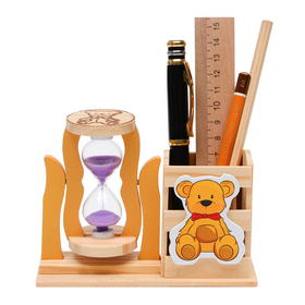 Песочные часы "Медвежонок", сувенирные, с карандашницей, 13.5 х 13.5 х 10 см, фиолетовые