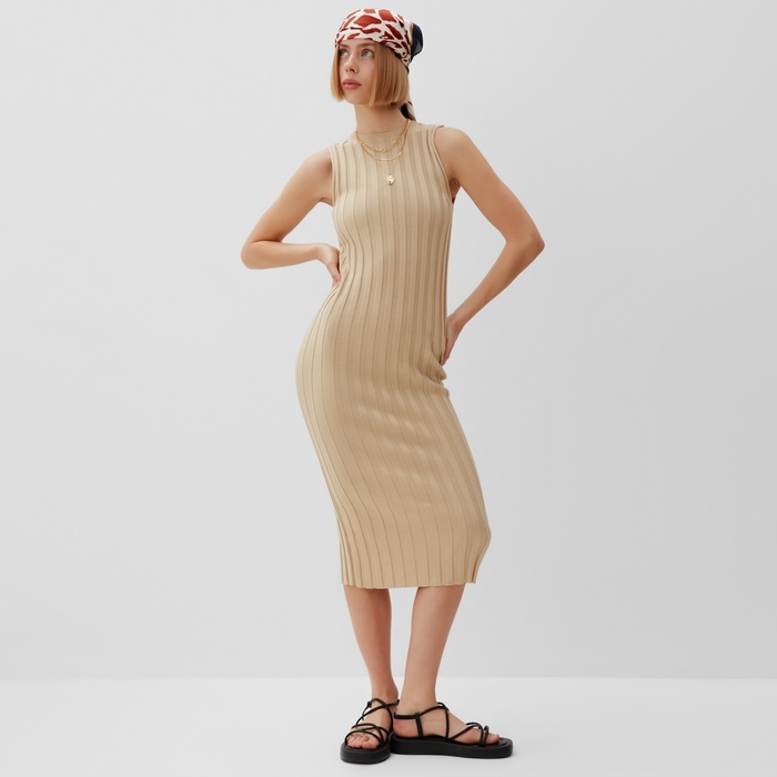 Платье женское вязаное MINAKU: Knitwear collection цвет бежевый р-р 42 - Фото 1