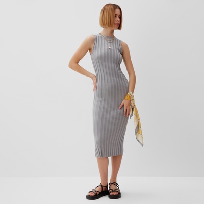 Платье вязаное миди женское MINAKU: Knitwear collection, серое, размер 46