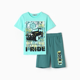 Комплект для мальчика (футболка/шорты), цвет мятный/зелёный, рост 104 см