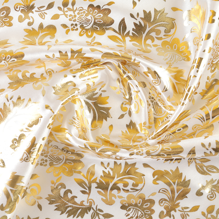 Лоскут для рукоделия, атлас, золотой узор на белом, 50 × 75 см - Фото 1