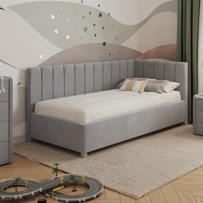 Кровать «Помпиду» с ПМ, 90×190 см, правая, премиум велюр, цвет звёздная пыль - Фото 1