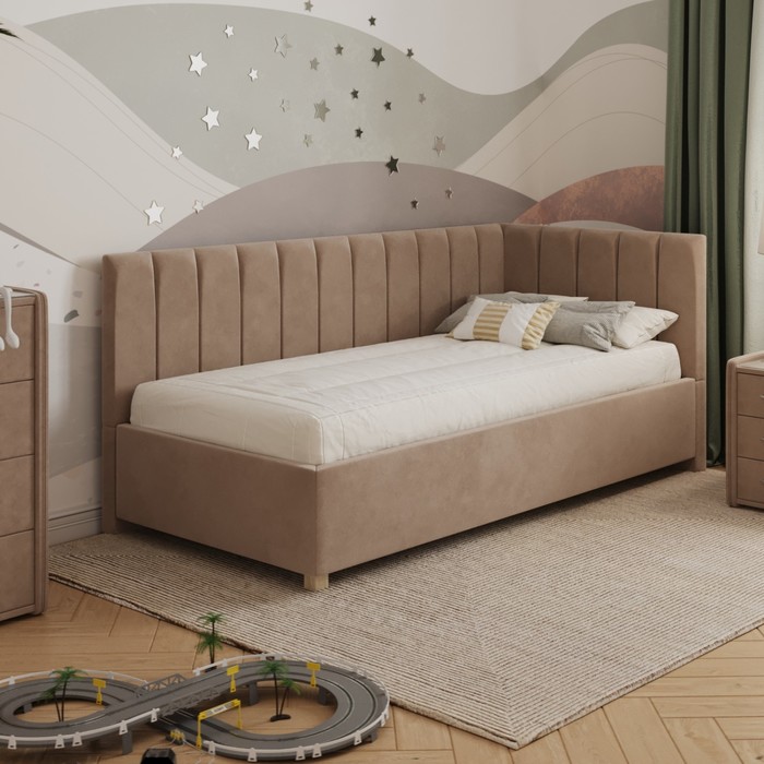 Кровать «Помпиду» с ПМ, 100×200 см, премиум велюр, цвет пески касабланки