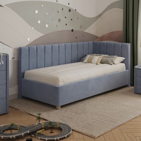 Кровать «Помпиду» с ПМ, 90×190 см, премиум велюр, цвет лондонский туман