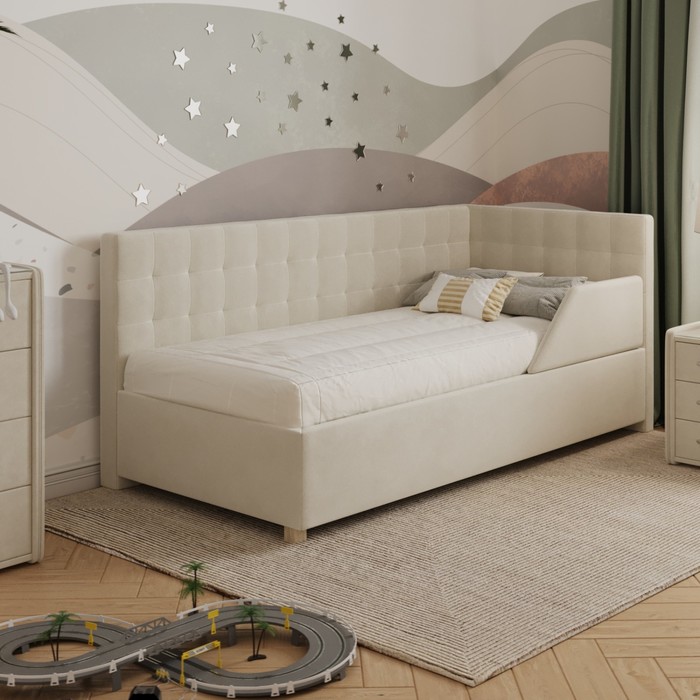 Кровать «Версаль» с ПМ, 90×200 см, с бортиком, премиум велюр, цвет лепестки ландыша