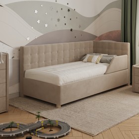 Кровать «Версаль» с ПМ, 90×190 см, с бортиком, премиум велюр, цвет песчаный бриз