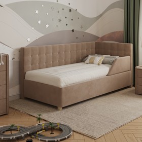 Кровать «Версаль» с ПМ, 90×190 см, с бортиком, премиум велюр, цвет пески касабланки