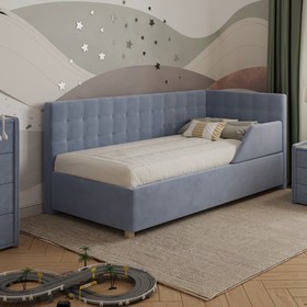 Кровать «Версаль» с ПМ, 90×190 см, с бортиком, премиум велюр, цвет лондонский туман