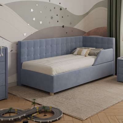 Кровать «Версаль» без ПМ, 80×190 см, с бортиком, правая, премиум велюр, лондонский туман