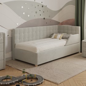 Кровать «Версаль» с ПМ, 90×190 см, с бортиком, премиум велюр, цвет лунный луч