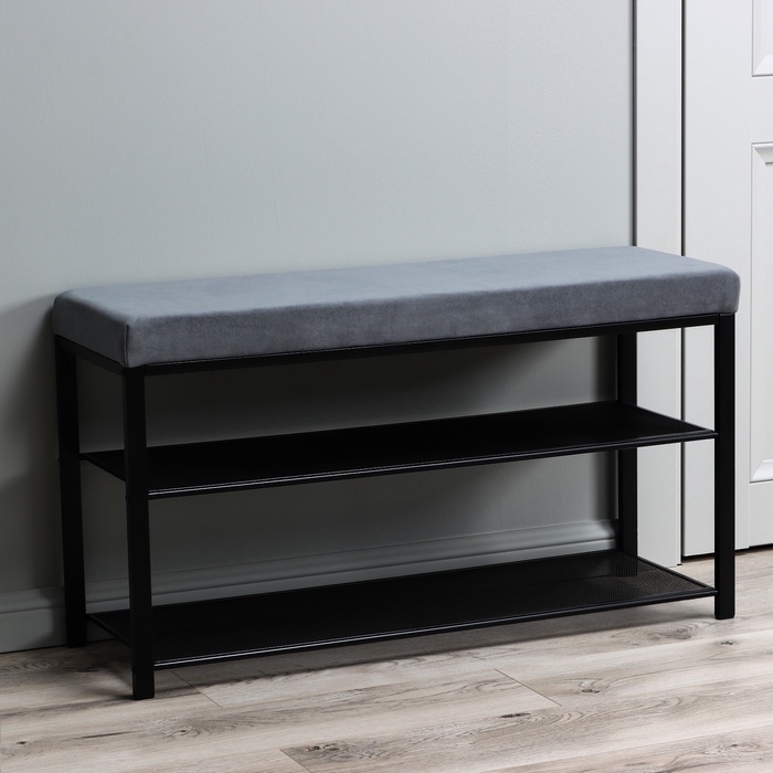 Банкетка «Торонто 33C», 88.5×30×49 см, каркас чёрный, сиденье серое - Фото 1