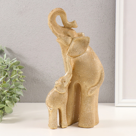 Сувенир полистоун 3D "Слон со слонёнком" тёмное золото 13,5х8х28,5 см