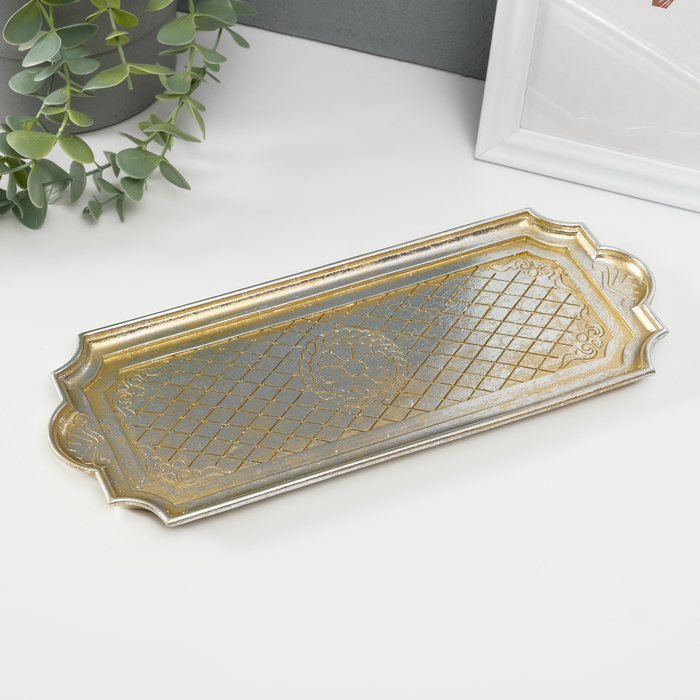 Подставка для мелочей полистоун «Иллюзия. Цветок», золото с патиной, 28.5×11×1 см