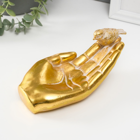 Подставка интерьерная полистоун "Птичка на ладони" золото 19,5х9,3х9,5 см