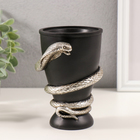 Подсвечник полистоун на 1 свечу "Змея и кубок" серебро 11,5х10х14,3 см - фото 321775755