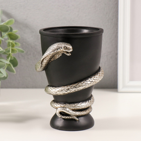 Подсвечник полистоун на 1 свечу "Змея и кубок" серебро 11,5х10х14,3 см