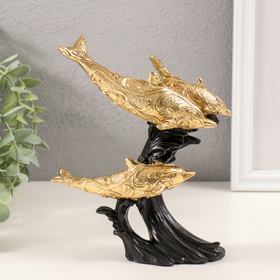Сувенир полистоун "Три дельфина на волне, с узорами" золото 14х7х17,5 см