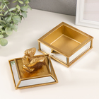 Шкатулка для украшений «Золотая птичка», полистоун, зеркало, 10.5×10.5×10 см - Фото 3