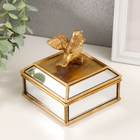 Шкатулка для украшений «Золотая птичка», полистоун, зеркало, 10.5×10.5×10 см - Фото 4