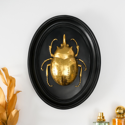 Панно настенное «Жук носорог», полистоун, декор, чёрный с золотом, 21×5×27 см
