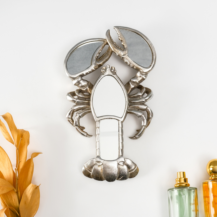 Панно настенное «Зеркальный рак», декор интерьерный, под серебро, 14×3×25 см